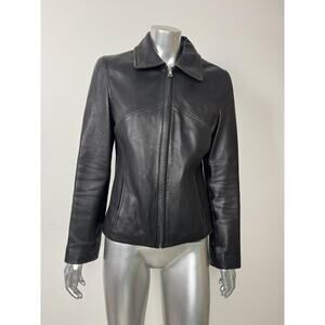 Vintage Guess Genuine Leather Jacket Womens Small Black Fitted Retro y2k Matrix